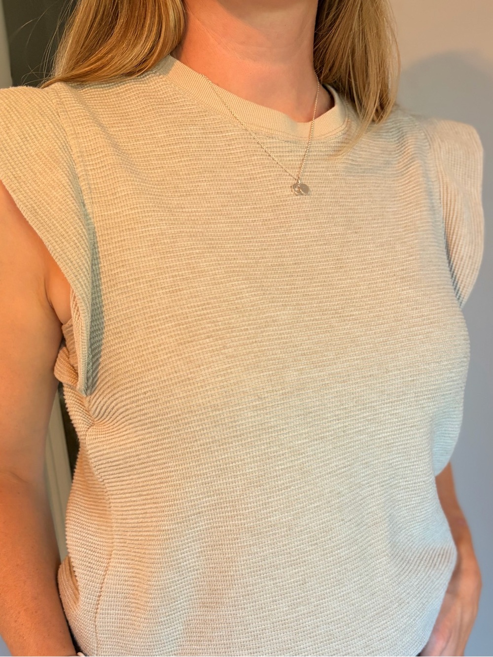 Wishlist Cream Sleeveless Waffle Knit Tank Top